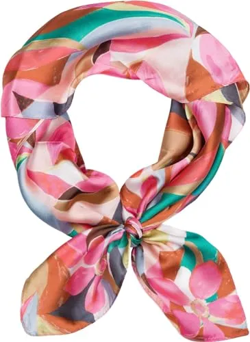 styleBREAKER Halstuch mit floralem Blumen Muster | Vierecktuch bunt geblümt | seidig leicht & vielseitig tragbar | Kopftuch quadratisch | Sommer Accessoire Damen, Farbe:Pink-Rose-Grün
