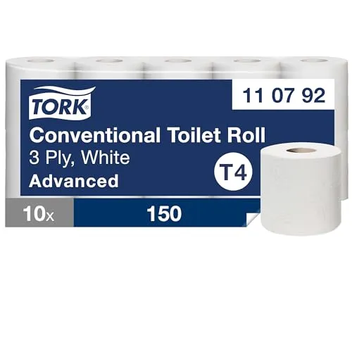 Tork weiches Kleinrollen Toilettenpapier Weiß T4, Advanced, 3-lagig, 10 × 150 Blätter, 110792