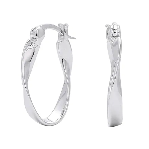 Karma NH10923316 925er Silber Creolen Damen weißgold beschichtet gedrehte Design-Ohrringe 16 mm Ø eleganter Ohrschmuck für Frauen Damencreolen