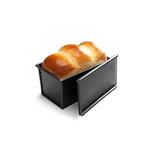 Gurlideo Toastbrot Backform Brotbackformen, Brotbackform mit Deckel, Antihaft Toast Brot Backform Pfanne Brot Laib Dose mit Belüftungslöchern Brot Toastform, Karbonstahl, 450g Teig, Schwarz