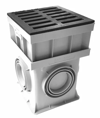Marley Einlaufschacht 200x200mm mit Gussrost Aufsatz - Rohre – befahrbarer Hofablauf Schacht der Klasse B125, ideal für Oberflächenwasser, aus robustem Gusseisen und Kunststoff, 3-teiliges Set für einfache Installation.