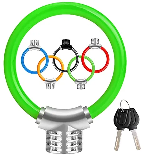 Fahrradschloss,klein,tragbarer Ring,Sicherheit,Diebstahlschutz,manipulationssicher, Scherwiderstand,verdicktes Stahlkabel,Legierung,reflektierende Streifen,für Mountainbike,Rennrad (Grün)