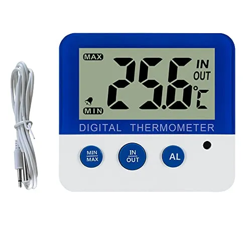 Gellvann Digitales Gefrier-Thermometer/Kühlschrank mit Magnet und Stander Digital Gefrierthermometer mit Alarmanzeige LED Max/Min Gefrierschrank Thermometer für Küche zu Hause