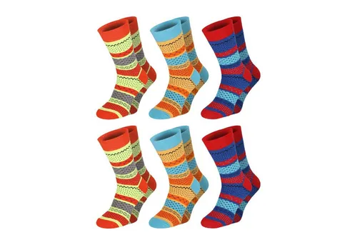 Chili Lifestyle Thermosocken FASHION warme bunte Wintersocken Damen und Herren aus Baumwolle (Multipack, 6-Paar, 3 Farbdesigns) Weichbund ohne Gummidruck