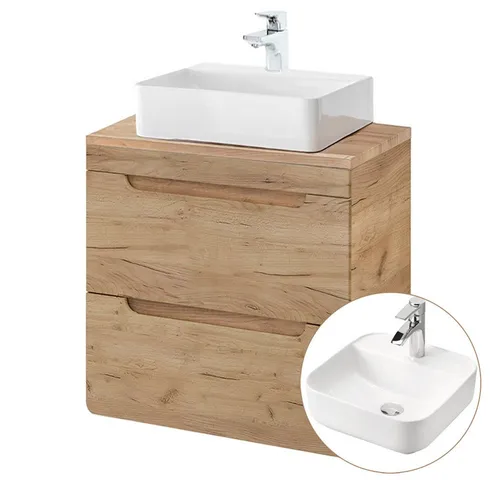 Lomadox Waschtisch LUTON-56-CRAFT, 61 cm in Wotan Eiche - Moderner Waschtisch mit grifflosen Design und hochwertigem Keramikbecken. Ideal für stilvolle Badezimmer mit Soft-Close-Schubladen und robuster Melaminbeschichtung.