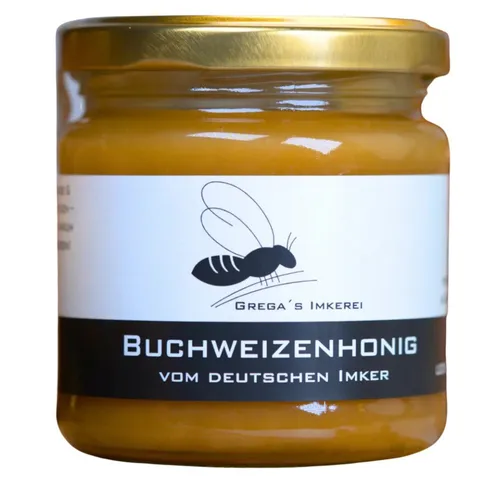 Grega´s Imkerei Honig Buchweizenhonig, 1 x 250 g, (kräftig & herb, Dunkler Charakterhonig cremig), aus Deutschland direkt vom Imker