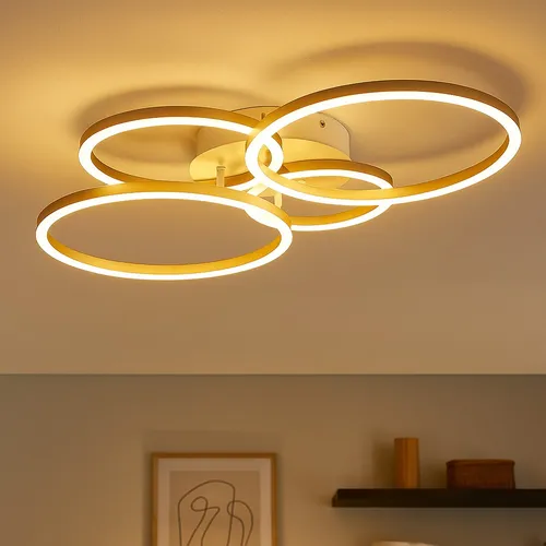 Moderne LED Deckenlampe mit verstellbaren Ringen - Lampen – Stilvolle silberne Deckenleuchte mit beeindruckendem Design, energiesparend und inklusive festverbauter 40W LED, ideal für einladende Wohnräume.