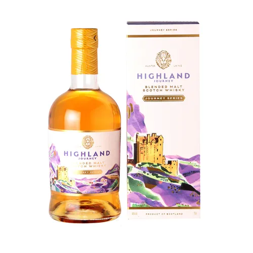 Hunter Laing Highland Journey - Blended Malt Whisky - Whisky, unberührt und komplex, mit Kräuternoten und Lagerung in spanischen Sherryfässern für ein weiches Geschmackserlebnis. Ideal für Genießer!