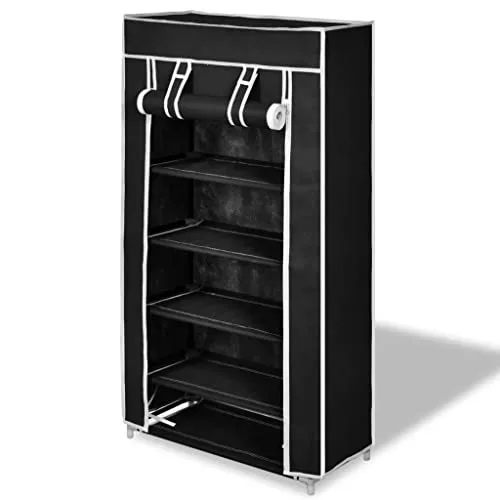 Schuhschrank Schuhregal 5 Schicht Schwarz 58 x 28 x 106 cm - Praktischer Schuhschrank mit 5 Schichten für 10 Paar Schuhe, ideal für Ordnung und Platzersparnis. Leichtgewichtig und mit Staubschutz durch Vlies-Abdeckung.