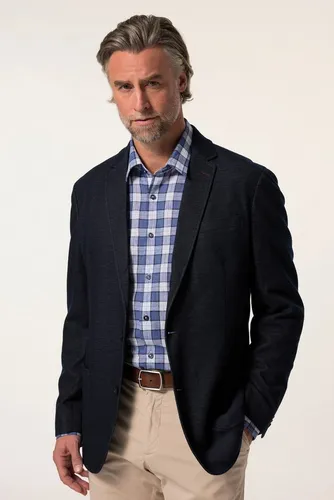 Boston Park Herren Übergrößen Sakko L-8XL in Jeansoptik - Stilvolles Jersey-Sakko in Navy Blau mit modernem Schnitt bis Größe 72. Ideal für Business-Anlässe, ausgestattet mit 3 praktischen Taschen und Seitenschlitzen für optimalen Tragekomfort.