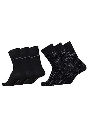 TOM TAILOR Socken Herren 39-42 in black - Basic dot Baumwollsocken für Alltag und Freizeit - 6 Paar Herren-Socken