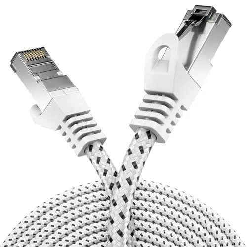 deleyCON 0,5m CAT7 LAN Kabel - Netzwerkkabel mit Kupfer & Nylonmantel - AWG27 600 MHz 10 Gbit/s S-FTP (PIMF) RJ45 Patchkabel Ethernetkabel für Internet DSL Router - Weiß