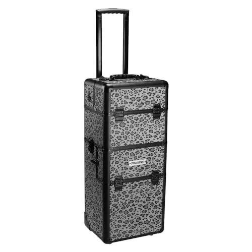 anndora 2 Rad Trolley Leo Kosmetikkoffer - Make-up Taschen & Koffer, praktischer Pilotenkoffer mit 2 Rädern, ideal für Friseure und Visagisten, robustes Design aus Aluminium und Holz.