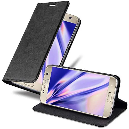 Cadorabo Hülle kompatibel mit Samsung Galaxy S7 aus Premium Kunst Leder Flip Klappbare Stoßfeste Magnetische [Standfunktion] [Kartenfächern] Cover Hülle für Galaxy S7 Tasche in Schwarz