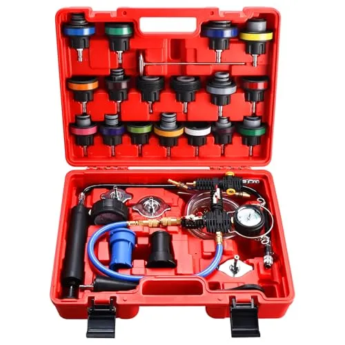 FreeTec 28-TLG Kühlsystemtester Kühlerabdrückgerät Kühler Druck Prüfung Abdrückgerät Kühlsystem Tester abdrücken Prüfgerät Wassertank Lecksucher Werkzeug