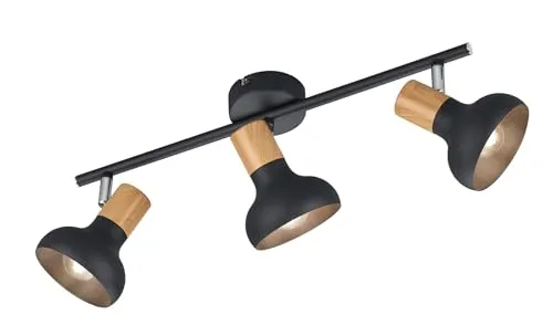 RL LIVE YOUR LIGHT Latika Spotbalken, 3-flammig - Moderne 3-flammige Spotbalken-Lampe in Schwarz matt mit Holz-Optik, dreh- und schwenkbare Spots für individuelle Lichtgestaltung. Ideal für stilvolle Wohnräume.