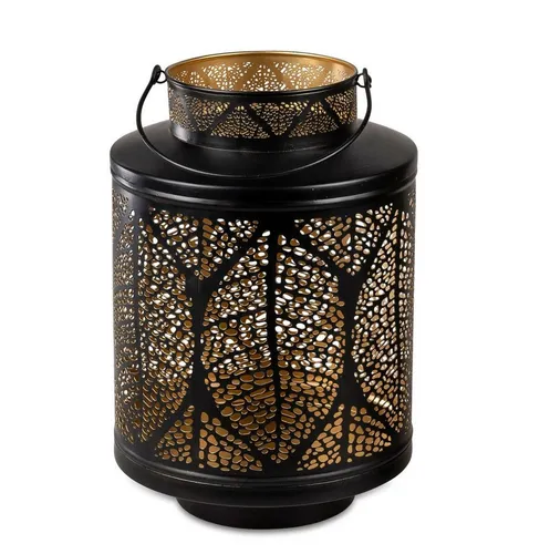 formano Hängewindlicht Laterne Blatt Schwarz-Gold 20x30cm Metall Kerzenhalter mit Durchbruch (1 St)