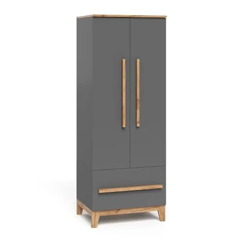 VitaliSpa® Kleiderschrank Malia, Grau/Artisan, 70 x 186.8 cm - Der Kinderkleiderschrank Malia bietet mit 4 Einlegeböden, einer Kleiderstange und einer Schublade viel Platz für die Kleidung Ihrer Kleinen. Das moderne Design passt perfekt in jedes Kinderzimmer.