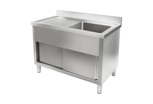 Royal Catering Spülenschrank RCHS-1200WS - Spülenschrank - 120 cm mit 30 cm tiefem Spülbecken, ideal für Gastronomie, platzsparend durch 2 Schiebetüren und hygienisch durch einfache Reinigung.