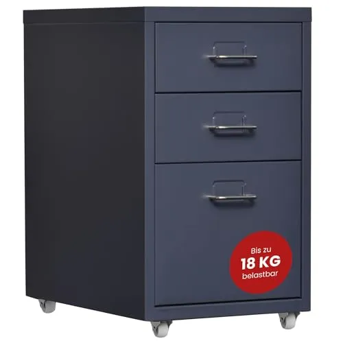 [en.casa] Rollcontainer Kökar - Metall Aktenschrank mit 3 Schubladen - Schubladenboxen für vielseitige Aufbewahrung: Robuster Rollcontainer mit 3 Schubladen und praktischen Etikettenhaltern, ideal für effiziente Organisation im Büro oder Homeoffice.
