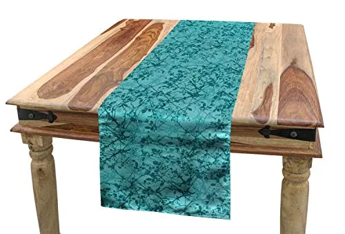 ABAKUHAUS Teal Turquoise Tischläufer, Ink-Zeichnungs-Art-Baum, Esszimmer Küche Rechteckiger Dekorativer Tischläufer, 40 x 300 cm, Teal Turquoise