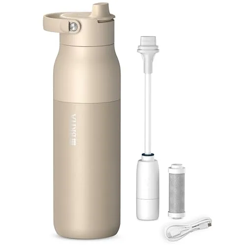 BRITA LARQ iQ Digitale Filter Trinkflasche beige (1000 ml) - Genieße frisches Wasser mit der BRITA LARQ Trinkflasche. Inklusive Hydration Tracking über die App und selbstreinigender UV-C-Technologie für hygienisches Trinken. Ideal für unterwegs und aus hochwertigem Edelstahl.