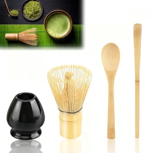Matcha Besen Set - Matcha-Set - 4-teiliges Matcha-Tea-Set, Matcha-Besen, Matcha-Schale, Chasen und Matcha Löffel - Matcha Zubehör für die Teezeremonie (Schwarz(keine Schüssel))