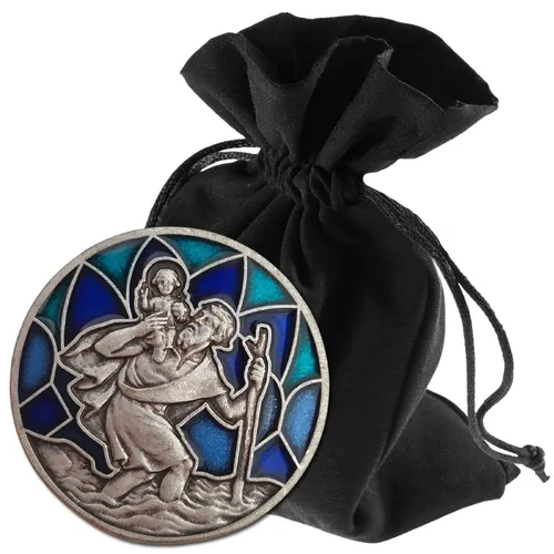 Christophorus Auto Plakette Magnet Metall gesegnet Ø3cm Geschenk mit Säckchen