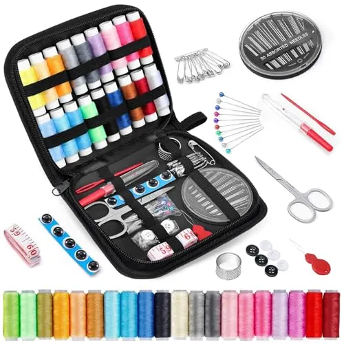 Kzouenzu Nähset[86 Stück], enthält Nähgarn, Nadeln, Schere, Nähzubehör,Knöpfe usw, Nadel und Fadenset Tragbares Mini Nähset, für Mama Anfänger Reisende
