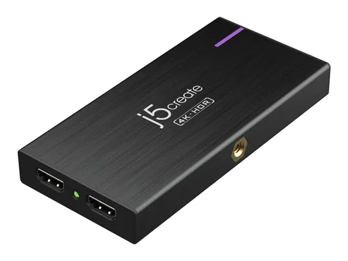 j5create 4K Game Capture Station - Gaming-Zubehör für 4K-Streaming und Aufzeichnung, unterstützt 30 FPS bei 4K und 60 FPS Passthrough, ideal für Live-Kommentare mit Mikrofonanschluss.