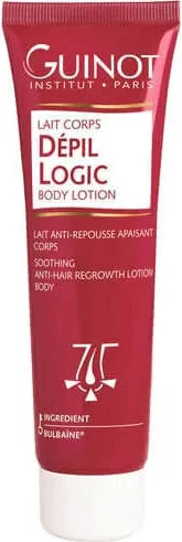 Guinot Lait Corps Depil Logic - Ganzkörperpflege mit feuchtigkeitsspendender Formel, die frisch rasierte Haut beruhigt und das Haarwachstum sichtbar verlangsamt.