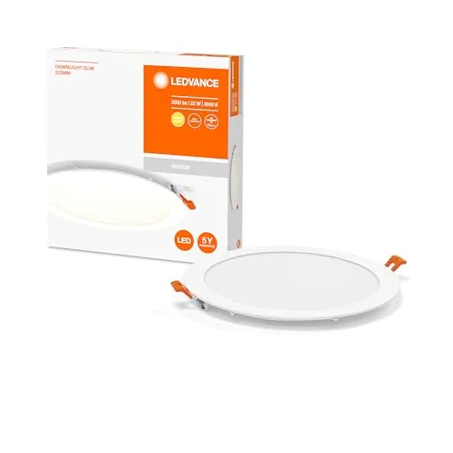 LEDVANCE LED SPOT INTEGRATED SLIM Ø22,5cm, Einbaustrahler Spot für sämtliche Innenbereiche, 22W, Farbtemperatur 3000K, 2000 Lumen, 240V, flaches modernes Design, inkl. Klemmvorrichtung, weiß