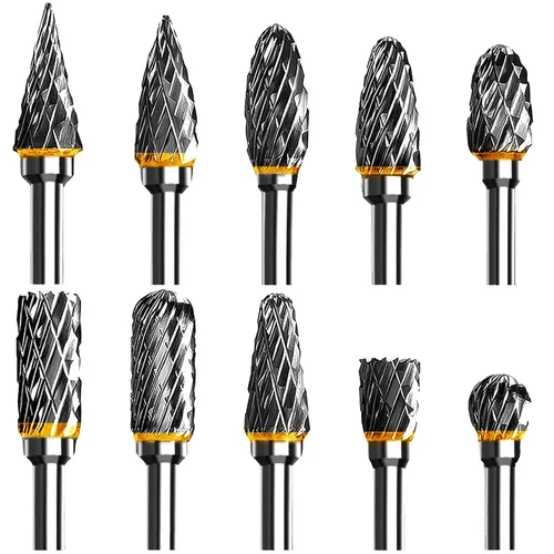 Hartmetall Frässtifte Set for Dremel, 10 Stück Doppelschnitt-Frässtifte mit 3mm Schaft kompatibel, für Schleifen, Schnitzen, Metallpolieren, Gravieren, Bohren