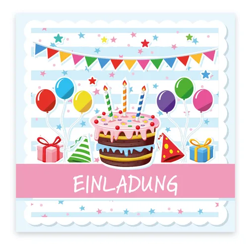 Einladungskarten Karte Geburtstagseinladung Kindergeburtstag Torte + Kuverts 12