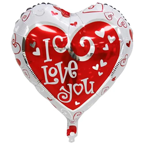 Folienballon Herz 45 cm Luftballon Hochzeit Helium Ballon Heliumballon Deko Liebe XL Geburtstag Party Deko Dekoration bunt JGA Partydeko- Kopper-24 - I love you weiß rot silber