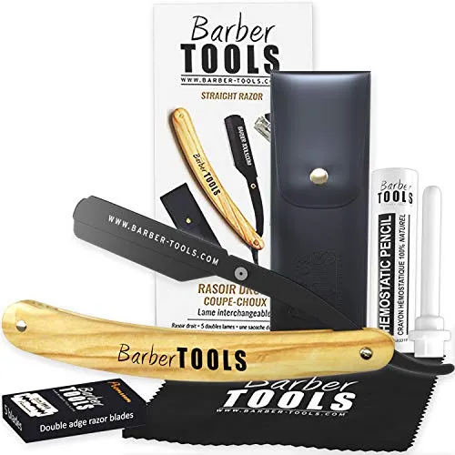 ✮ Barber Tools ✮ Rasiermesser mit austauschbarer Klingen. Mit 5 Rasierklingen (10 einfache Klingen) + Poliertuch + Hämostase-Stick 10g + Lagerung Pu + Hämostatischer Stick