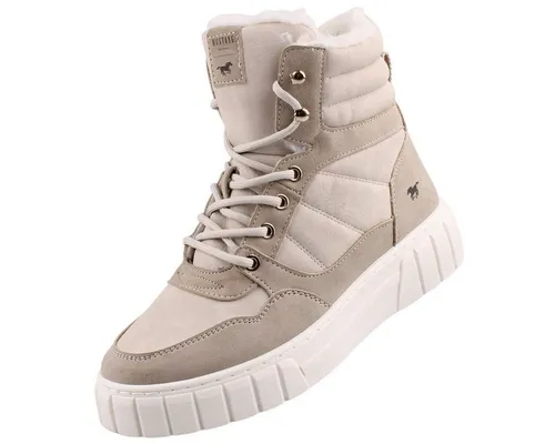 MUSTANG Damen High Top Sneaker gefüttert Beige EU 37 - Damen-Sneaker mit warmem Teddyfleece-Innenfutter, ideal für kalte Tage und modisch zugleich.
