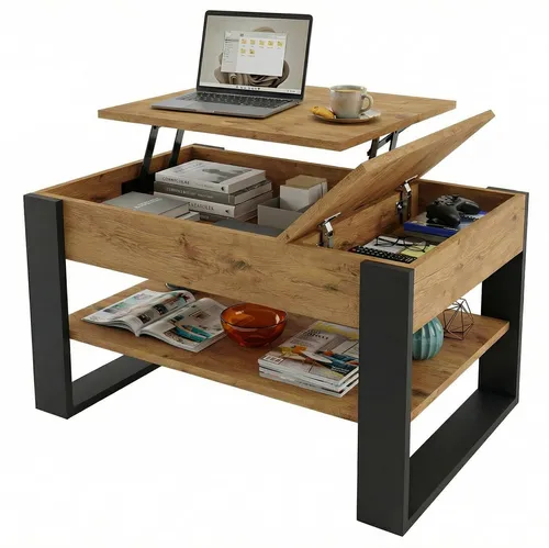 TREND WERK Höhenverstellbarer Couchtisch Lift-Couchtisch 92×54 cm mit Stauraum