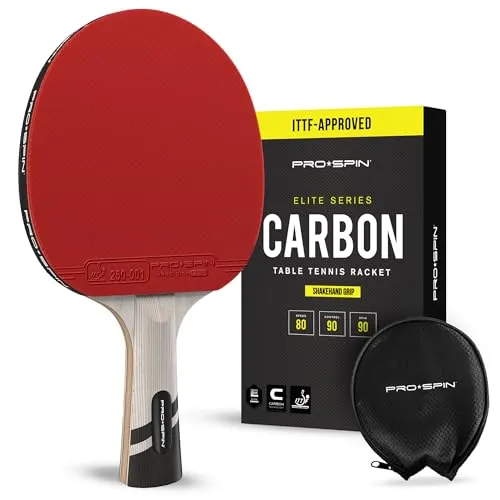 PRO SPIN Carbon Tischtennisschläger - Tischtennisschläger mit 7-lagigem Schlägerblatt und Offensiv-Gummi für maximale Kontrolle und Power. Ideal für Spieler aller Stärken, inklusive hochwertiger Schutzhülle.