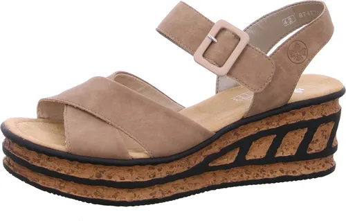 Rieker Damen Plateausandalen 68163 - Wanderschuhe mit bequemer, dicker Sohle und Klettverschluss, ideal für entspannte Sommertage und Freizeitaktivitäten.