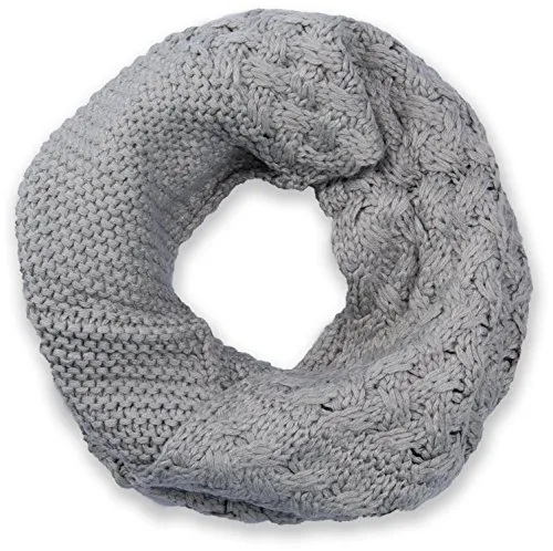 styleBREAKER Unisex Strick Loop Schal mit Mustermix, Uni Feinstrick Schlauchschal, Winter Strickschal 01018153, Farbe:Hellgrau