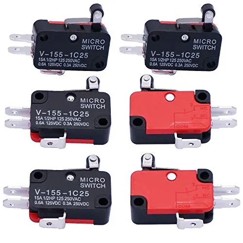 mxuteuk 6 Stück Mikro schalter Endschalter SPDT 1NO 1NC Mikroschalter Mini-Micro Endschalter Kurzer Scharnier Rollenhebel Armschalter für Arduino V-155-1C25