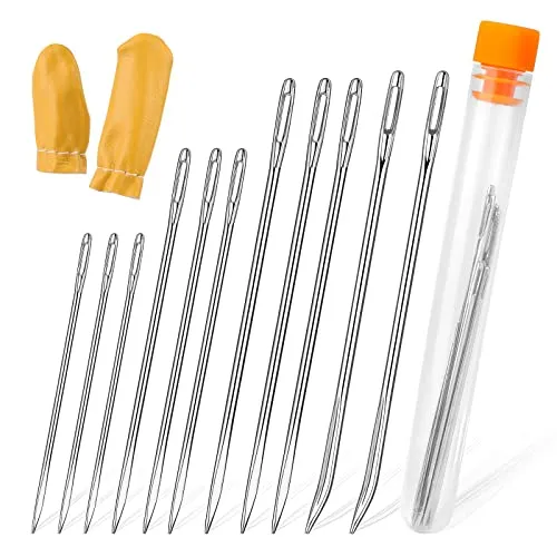 Deudy 14-teiliges Leder-Nähnadel-Kit, nadeln handnähen Enthält Stumpfe Dreiecksnadel, Sacknadel, Fingerschutz, Leder Handnähen Nadel Kit für Polster, Teppich Segeltuch Reparatur Polster