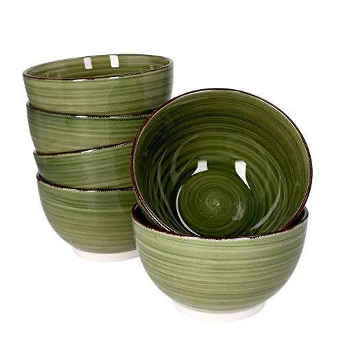 MamboCat Waldi 6er Set Müslischalen Grün - Schüsselset für 6 Personen, 500 ml, aus hochwertigem Steingut. Ideal für Müsli, Salate und Snacks, mit elegantem Strudel-Dekor für festliche Anlässe.