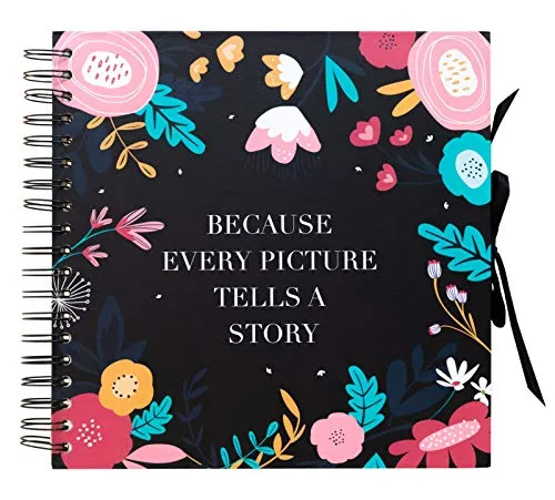 Grupo Erik Scrapbook Album Blumen Fotoalbum zum Einkleben 26 x 26 cm 40 Seiten Fotoalbum zum Selbstgestalten Weiße Seiten Photo Album, Schwarz