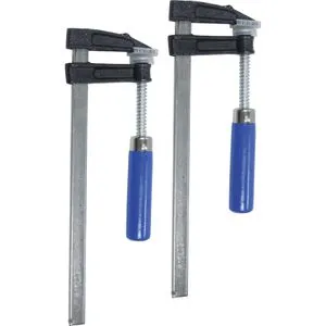 Werkzeyt Schraubzwingen-Set 2-teilig - 200 x 50 mm - blau - Kunststoffbacken - Holzgriff - Verzinkte Spindel mit Trapezgewinde / Spindelkopf mit beweglicher Druckplatte / Bügel mit Stahlguss / B25621