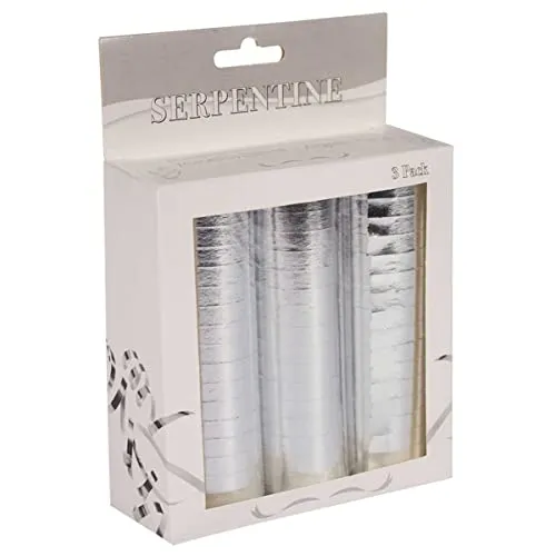 Folat NEU Luftschlangen, 3er Pack, Metallic Silber