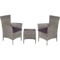 vidaXL 3-tlg. Bistro-Set Poly Rattan Grau - Gartenmöbel-Set für stilvolle Entspannung im Freien. Aus robustem und pflegeleichtem Poly Rattan, inklusive bequemer Kissen für höchsten Komfort. Ideal für Garten oder Balkon.
