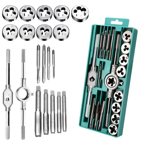WIYETY Gewindeschneider Set 20 Tlg - Professionelles Gewindebohrer Set mit 20 Teilen für präzise Gewinde von M3 bis M12, aus hochwertigem legiertem Stahl für Langlebigkeit und vielseitig einsetzbar in verschiedenen Materialien.