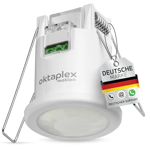 Oktaplex Ron Einbau-Bewegungsmelder Innen flach 360 Grad / 8m Infrarot Sensor Deckenbewegungsmelder 3-Draht 230V LED geeignet
